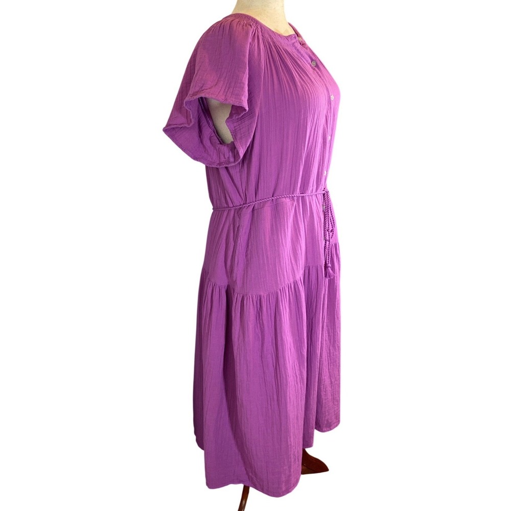 Drop Waist maxi dress 100% Cotton Purple Button Front Size 20 - Picture 3 of 6